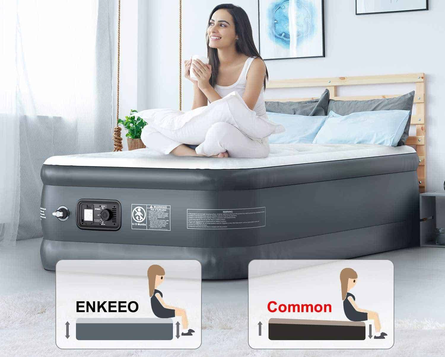 ENKEEO Luftbett Luftmatratze mit eingebauter Elektropumpe Single Bett