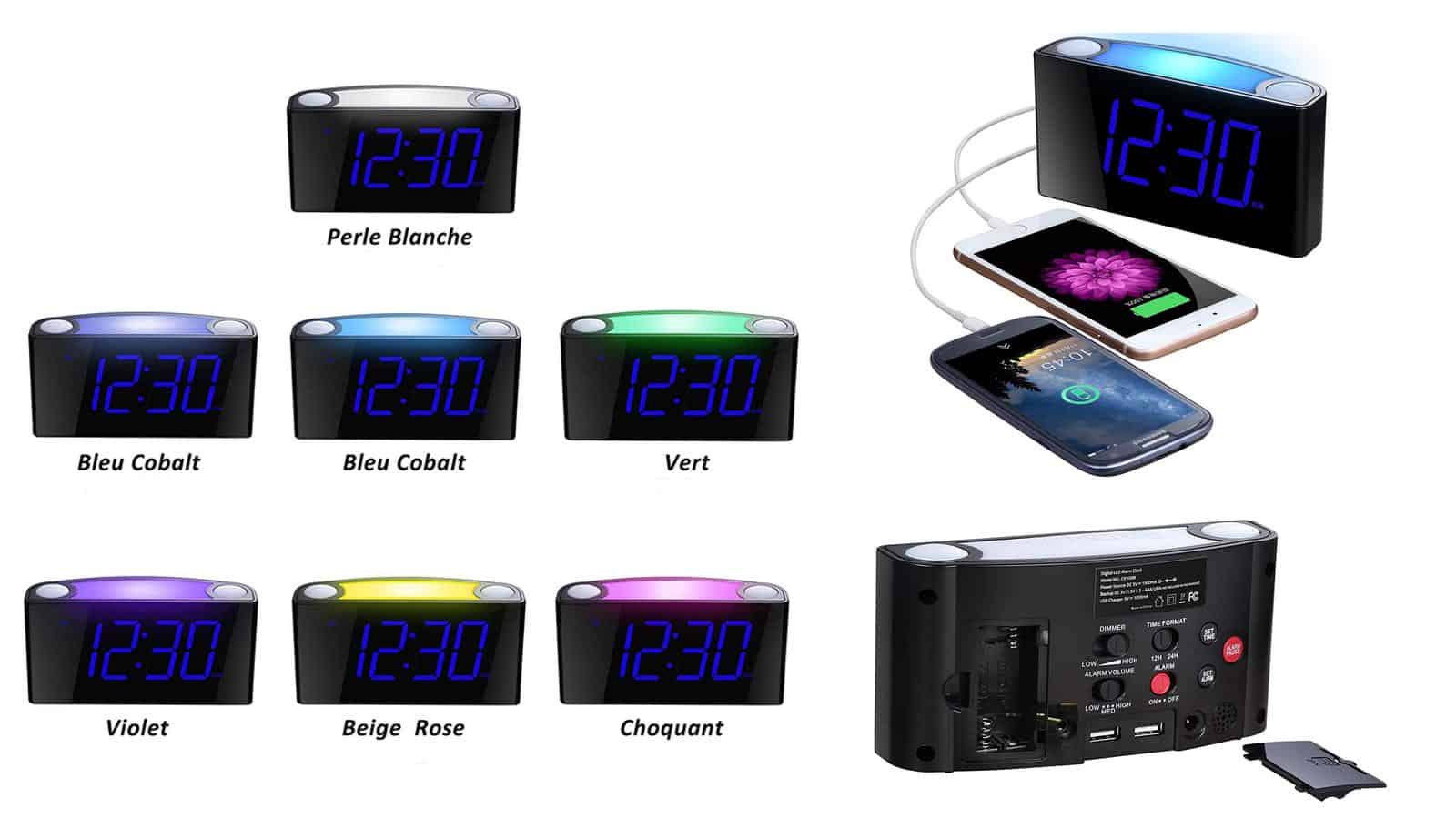 Mesqool Vibrationswecker bietet verschiedene Farbanpassungen und zwei USB-Anschlüsse