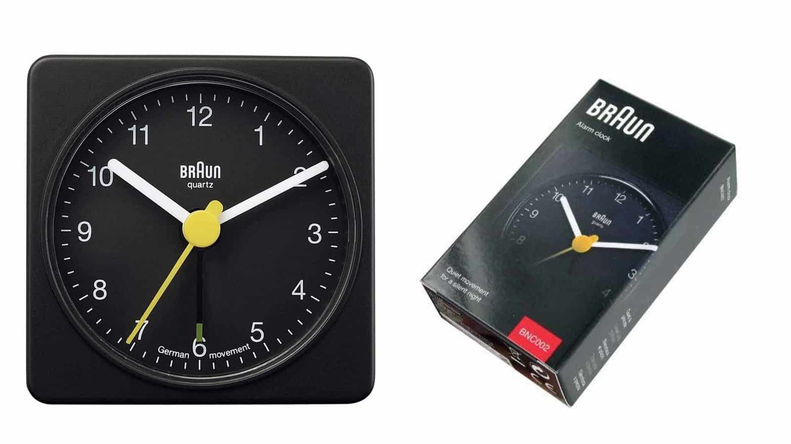 Braun analog Wecker Verpackung und Ansicht von Vorne