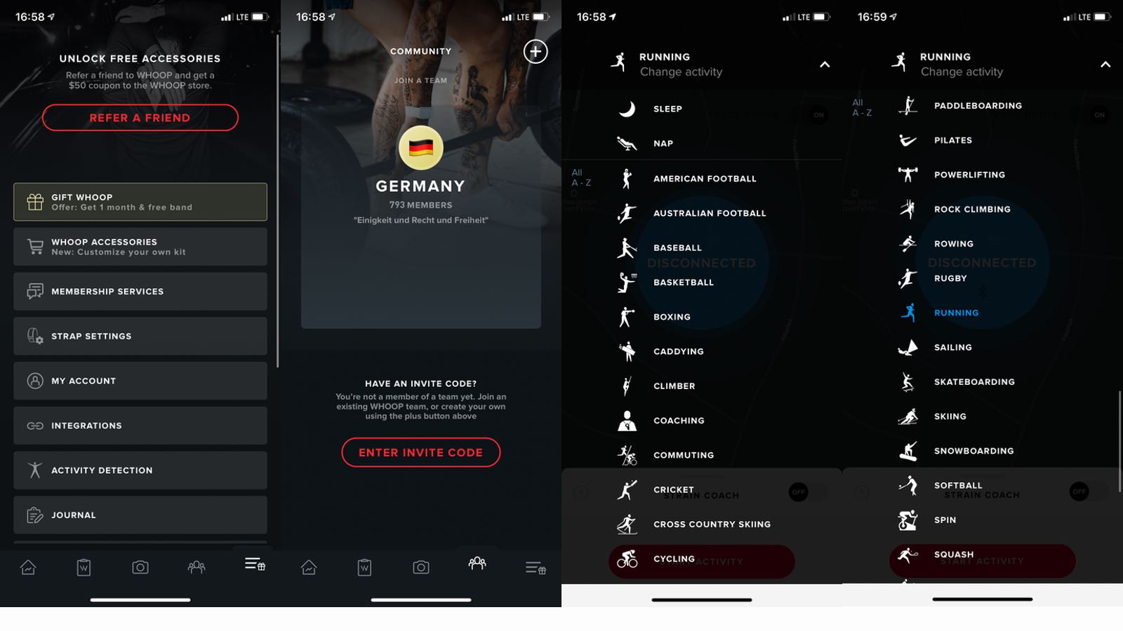 Whoop selbst bietet Communities an, in denen man sich mit anderen austauschen kann. Die Aktivitätsfunktion in der App hat fast alle sprtlichen Aktivitäten und sollten jeden Enthusiasten abdecken.